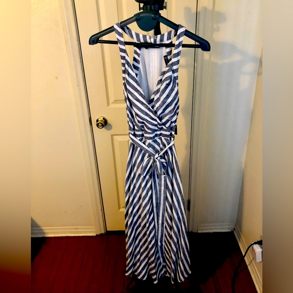 Gray and White Stripped Halter Dress w/ built in slip. It has pockets!